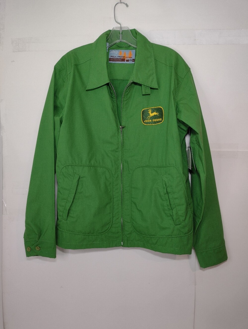 John Deere Bright Green Zip Jacket with Yellow Logo Patch Size (M)